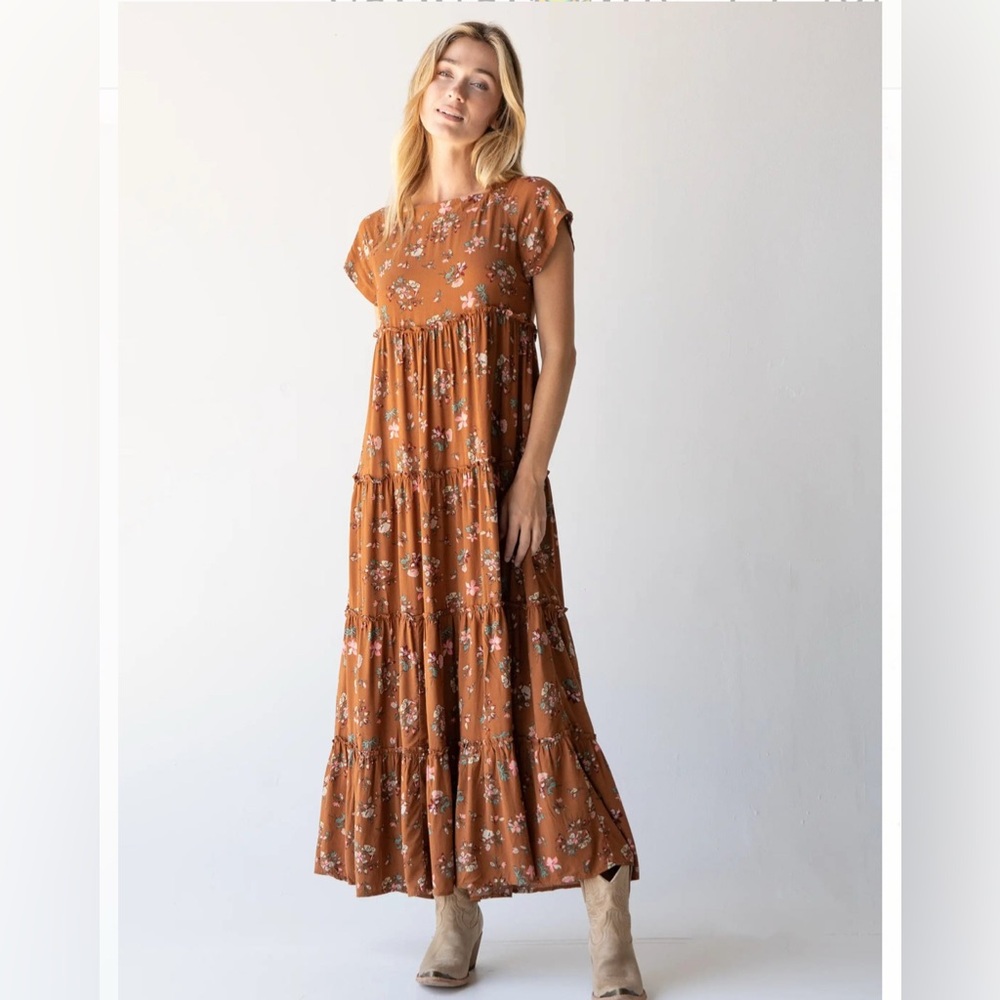 Natural Life Berkley tier Maxi Dress dusty blue.